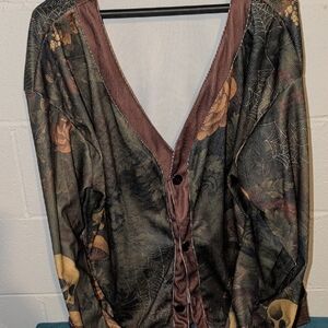 Gothic Button-Up Cardigan with Skull and Web Design Men's New XL
